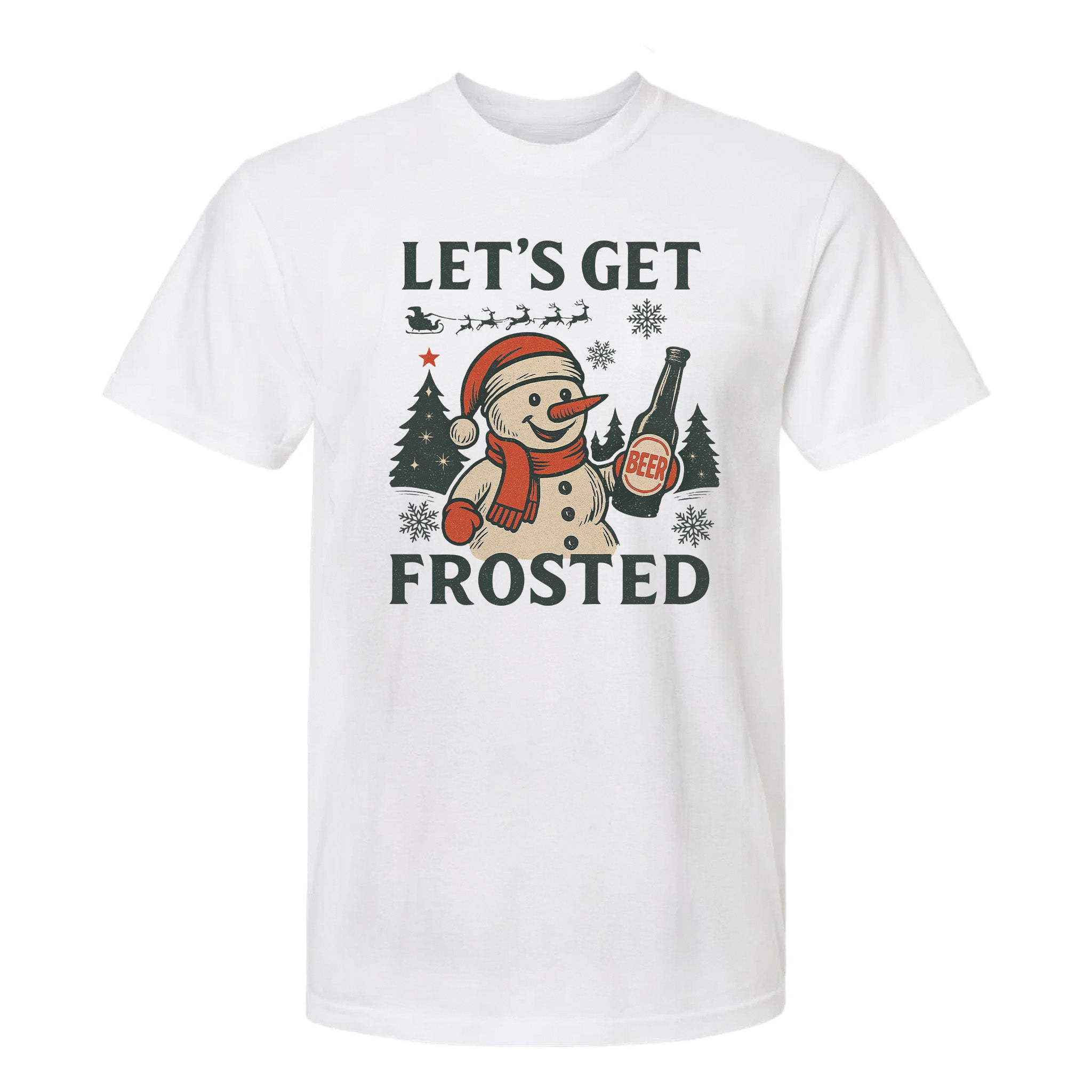 White Christmas graphic t-shirt with text 'Let's Get Frosted'
