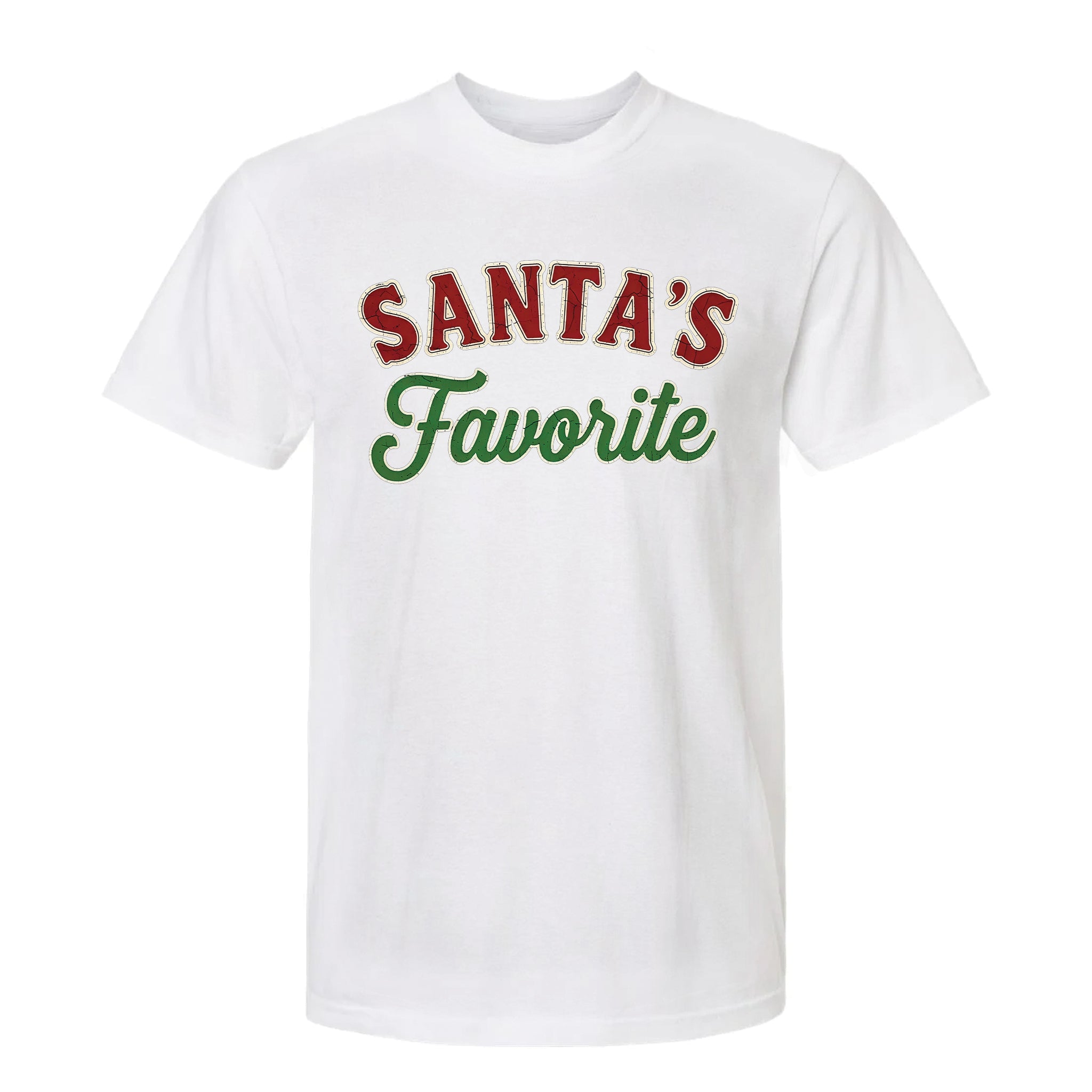 White Christmas graphic t-shirt with text "Santa's Favorite".