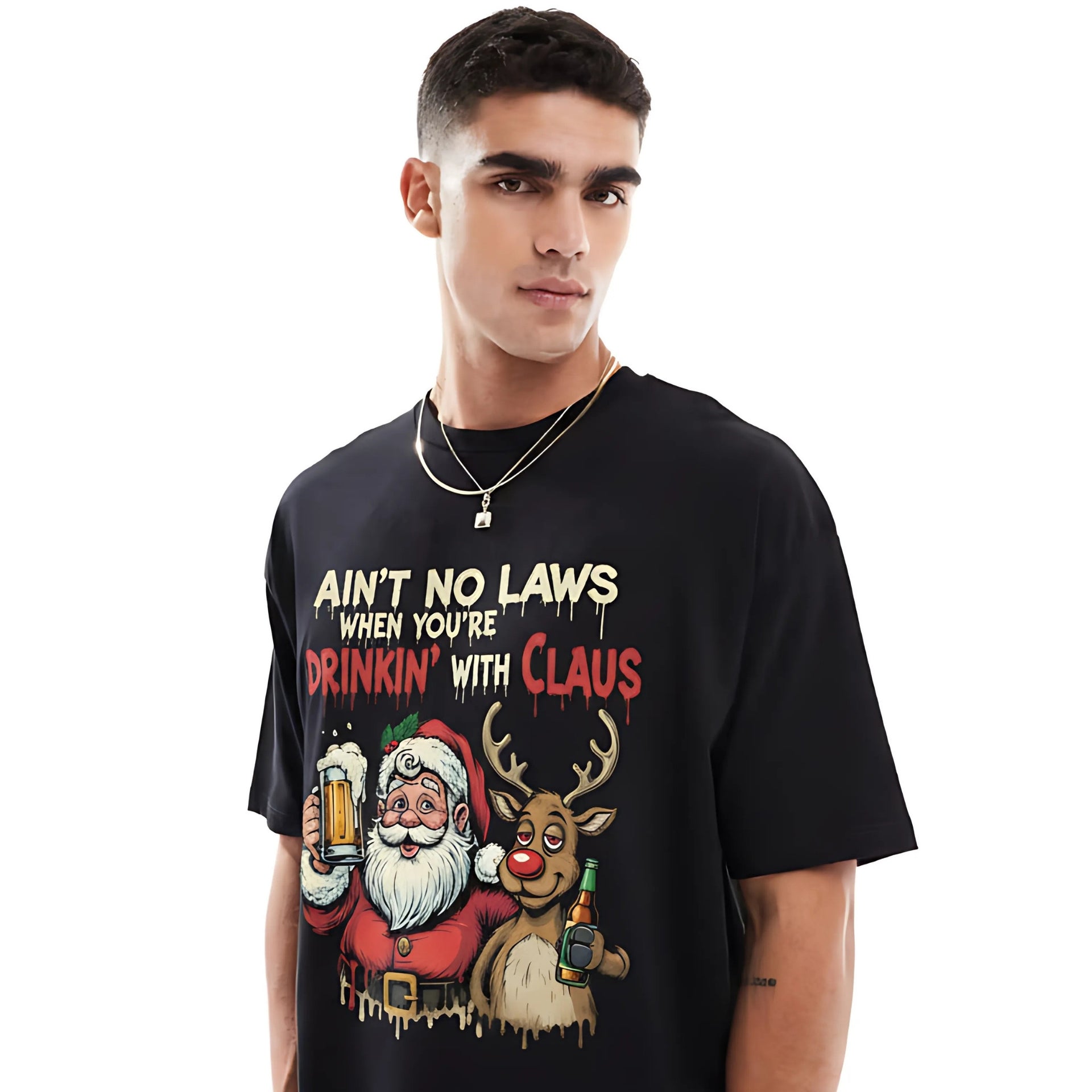 Ain't No Laws When You're Drinking With Claus — Relaxed Graphic T-shirt