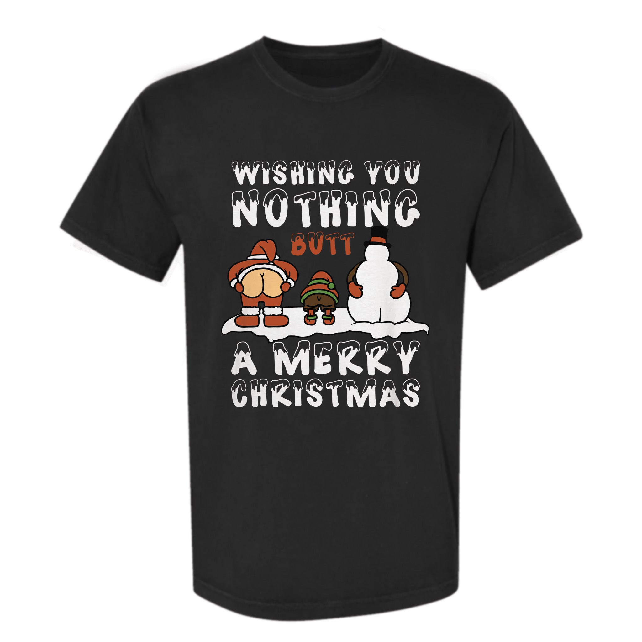 Black Christmas graphic t-shirt with Christmas-themed graphic and text.